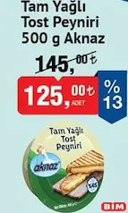 AKNAZ TAM YAĞLI TOST PEYNİRİ 500 G fiyat ve kampanya bilgisi
